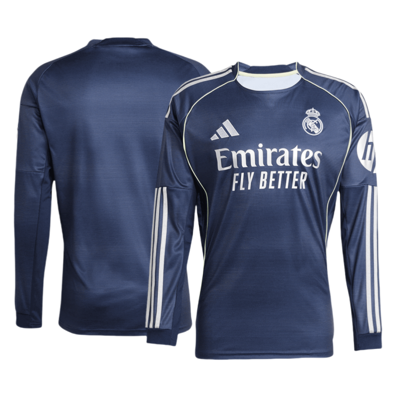 fae48f20a62a941b20002607af72d39b-150947a381 Real Madrid Long Sleeve Jersey Away Football Shirt 2025-26 Fan version - Image 1